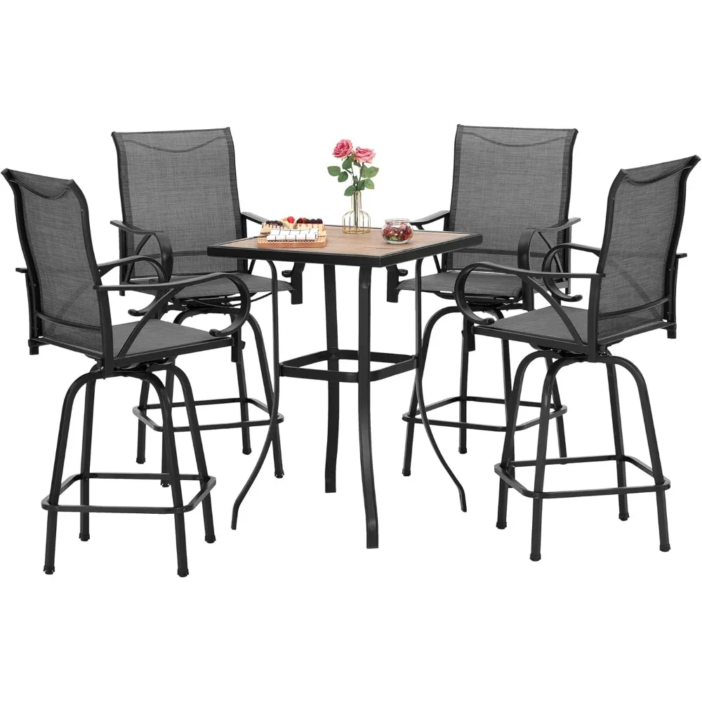 

Sophia & William Outdoor Bar Set, Patio Bar Table and Chairs Set, Bar Height Patio Set - 4 x Swivel Bar Chairs(Grey), 1 x Square