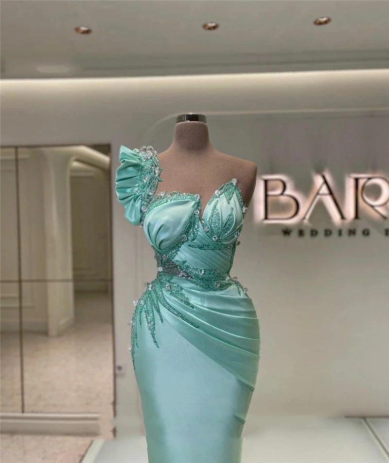 Robe de soirée en satin vert plissé pour femme, robe de princesse chérie, robe de Rh, robe de soirée de plage, magnifique, quelle que soit la cérémonie formelle, 2023