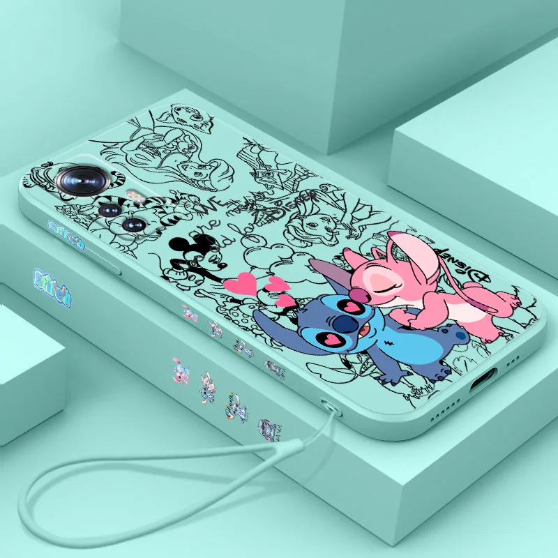 Disney Angel Stitch Phone Case For Xiaomi Mi A3 9 10 11 12 13 Note 10 Lite SE T X Pro Liquid Left Rope Funda Shell Soft Silicone