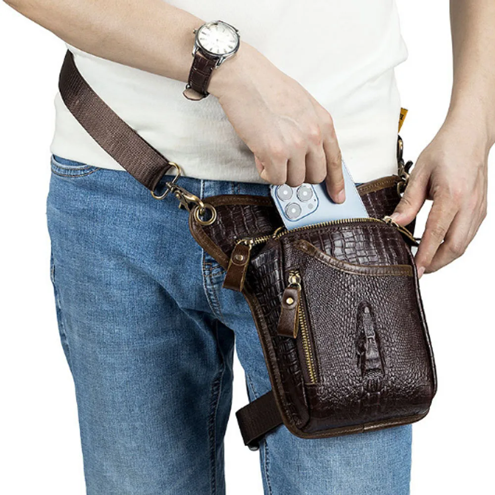 Retro Motorcycle Fanny Waist Belt Pack  for Women MenLeather Crocodile Waist Pack Hip Holster Purse Shoulder Drop Leg Bag