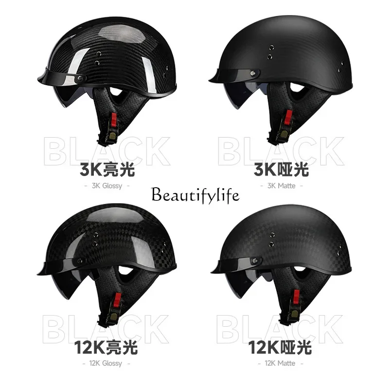 Carbon fiber motorcycle helmet retro women locomotive scoop helmet four seasons factory wholesale