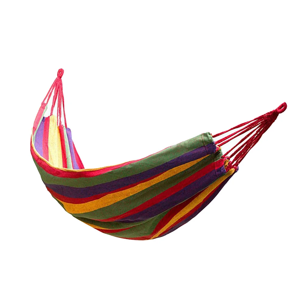 

1Set Double Camping Hammock Wide Rainbow Canvas Striped Portable Lightweight for Travel Relaxation Camping Hammock