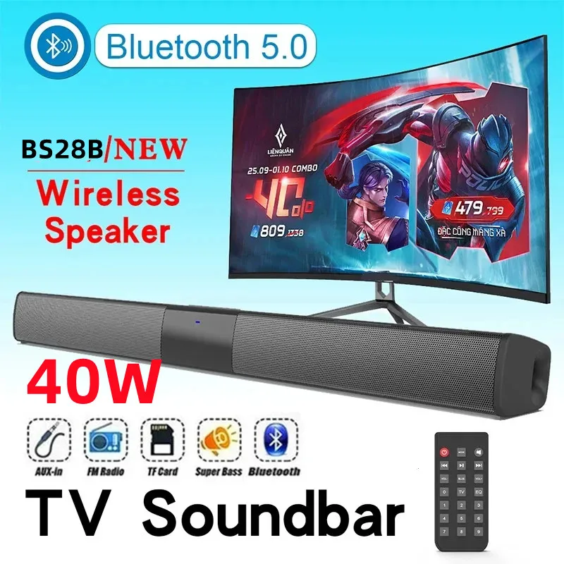 40W TV Soundbar Wired and Wireless Bluetooth Speaker Home Cinema Sound System Stereo Surround with FM Radio Music Center Boombox