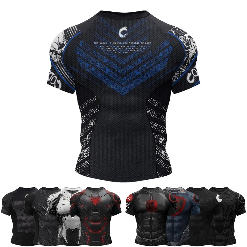 Rash Guard Compression Shirt for Grappling Wrestling Daily MMA BJJ No-Gi Fitness Tee Shirts