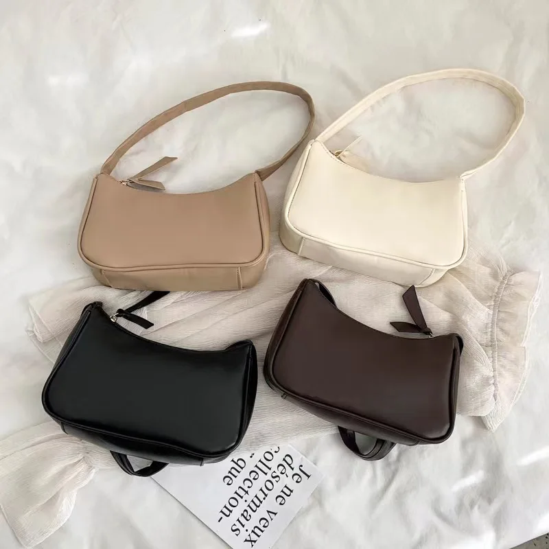 New PU Leather Women's Handbags Solid color Underarm Bag Fashion Armpit Shoulder Bag Simple Design Girls Small Shoulder Bags