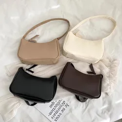 Bolsas de axilas de couro PU para mulheres, bolsas de ombro pequenas, design simples, cor sólida, axila, moda, nova