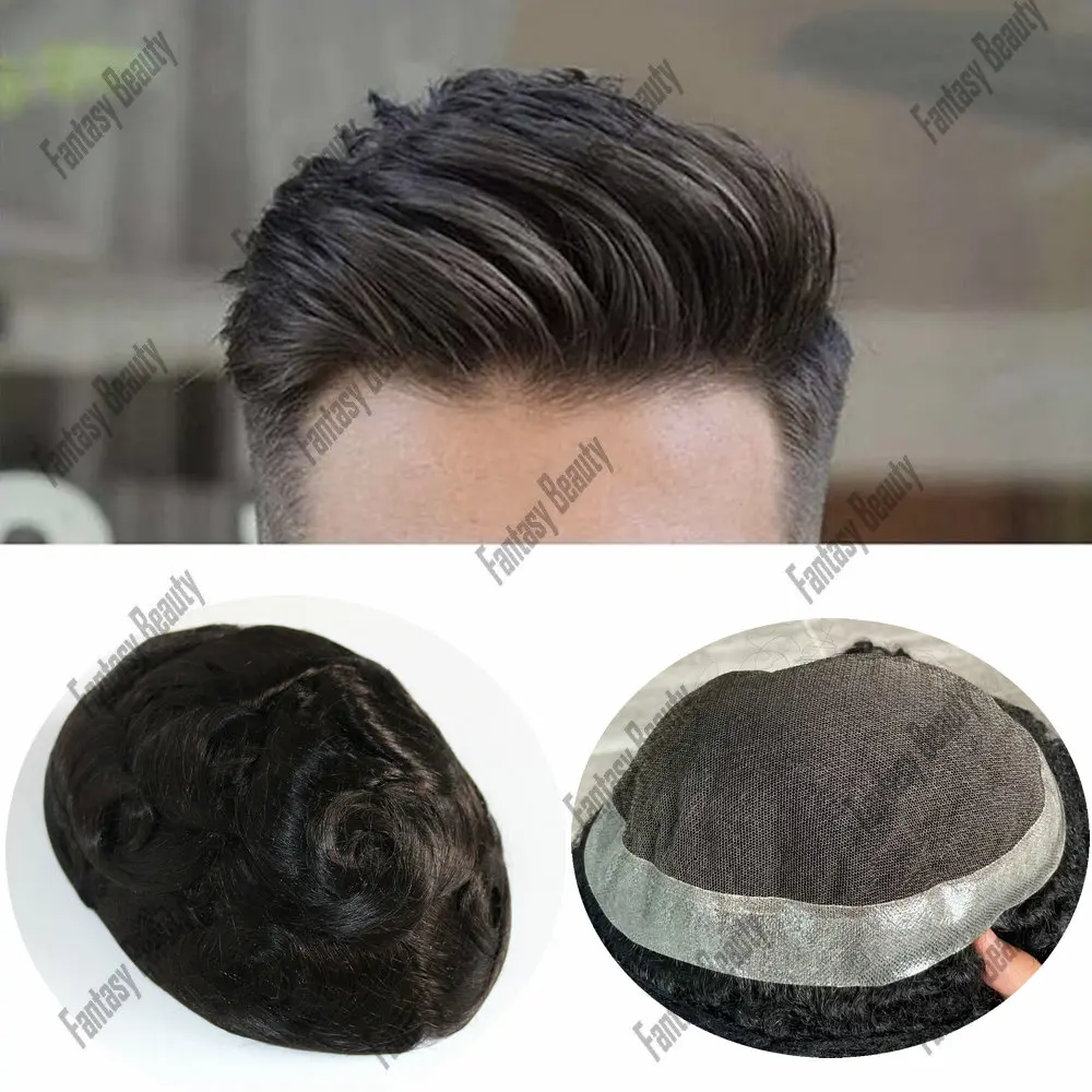 Australia Breathable Lace PU Base Wig Toupee for Men100%Human Hair Replacement Natural Hairline System Hair Capillary Prosthesis