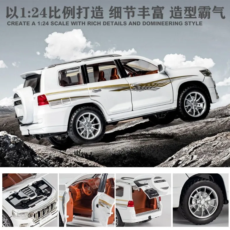 1:24 scale toyota land cruiser offroad suv alloy diecast model car multiple doors open pull back light sound kids toy gift