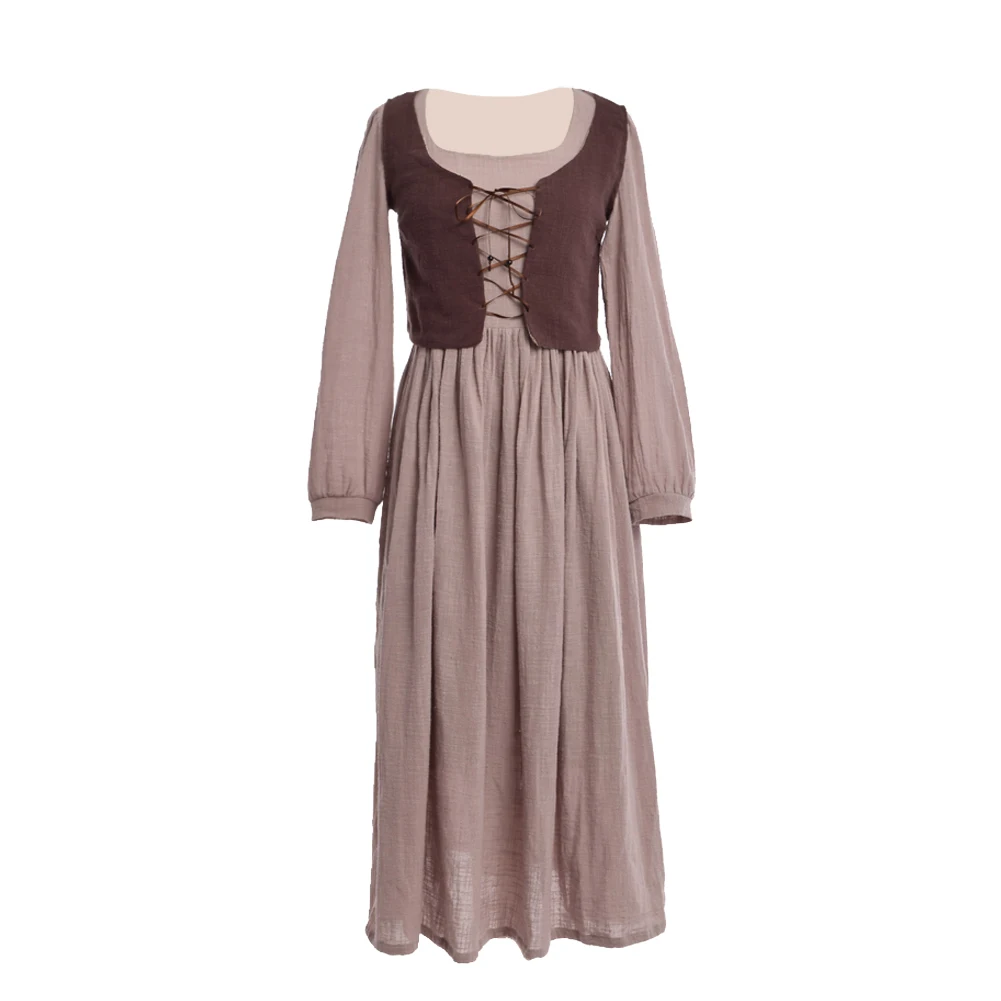 

Retro Women Dress Ladies Victoria Vintage Long Sleeve Robe Vest Dresses