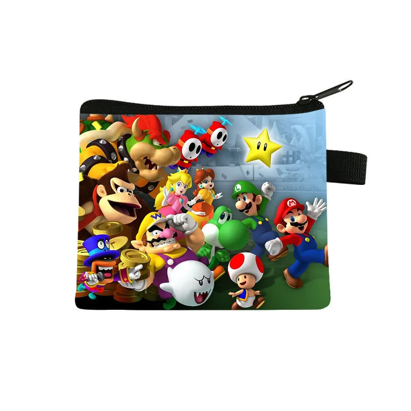 Super Mario Bro Cute Cartoon Wallet Creative Large Capacity Change Card Bag Polyester Storage Bag Zipper Pouch for Students