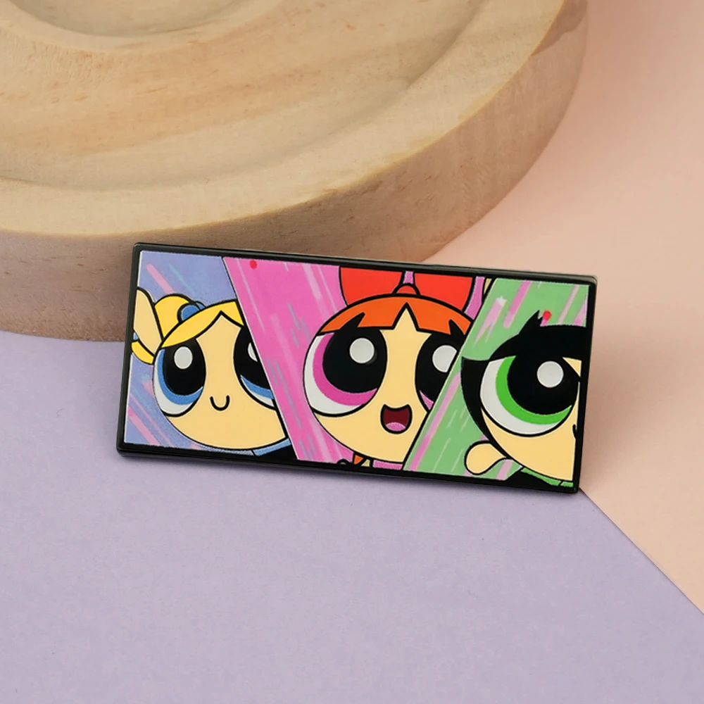 The-Powerpuff-Girls Cartoon Girl Enamel Pin Cute Comic Character Lapel Badge Brooch Accessories Children's Gift