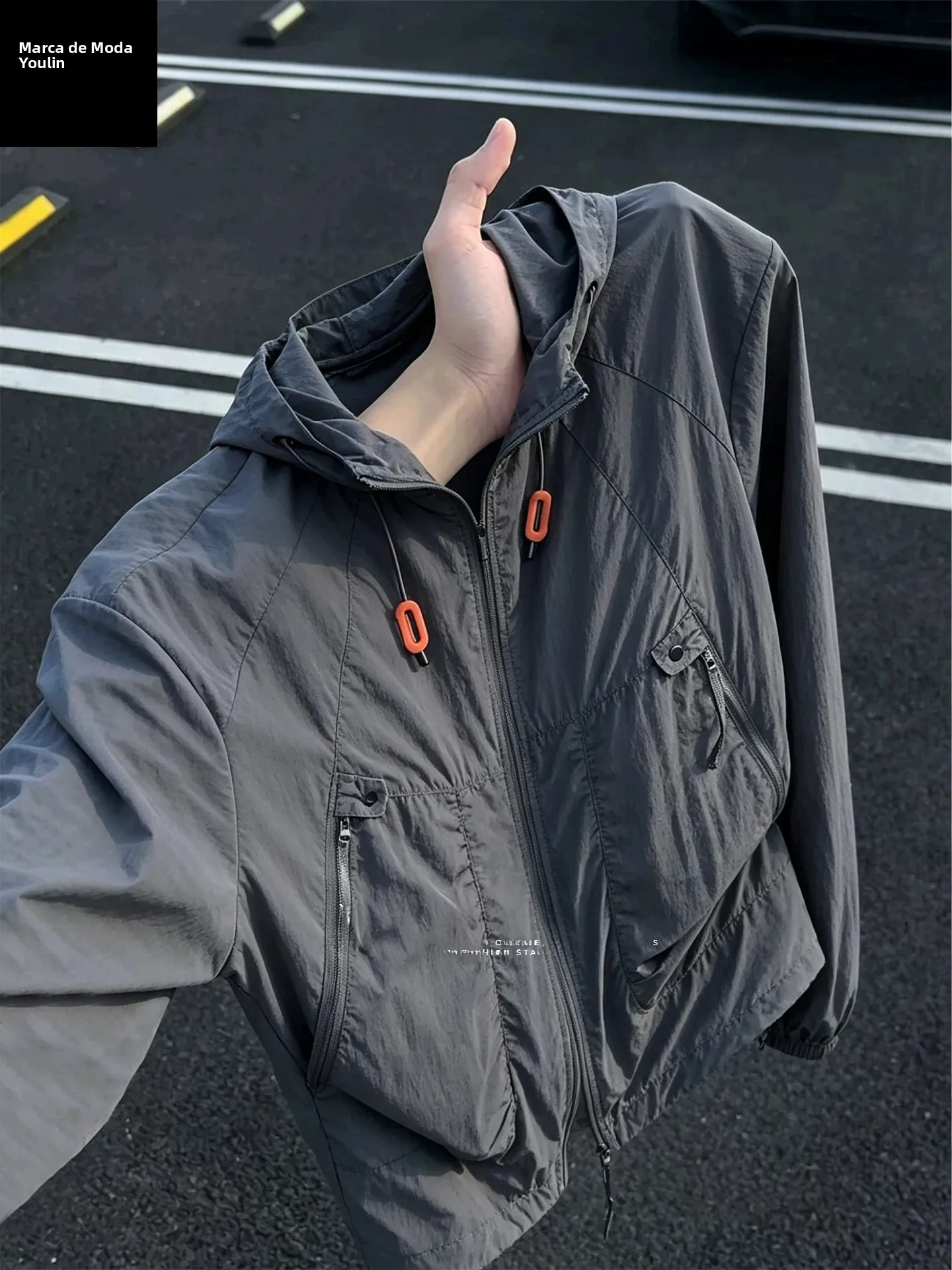 軽量アイスシルク帽子日焼け止め服メンズ夏釣りアウトドアクライミングジャケット速乾性スタンダードフィット長袖ジッパー