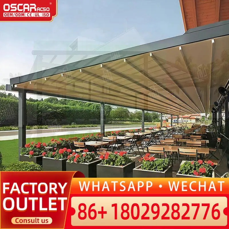 Outdoor Retractable Metal Pergola with PVC Fabric Roof Ideal for Gardens Patios and Backyards Bioclimatic Shading Structure Retr