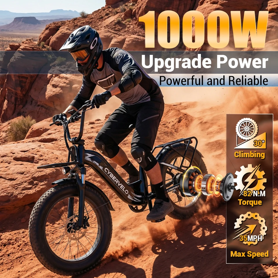 Cybervelo EK8 20" Fat Tire All-Terrain Electric Bike for Adults, 1000W Peak Motor, 48V 20Ah Detachable Battery, 7-Speed Commuter Ebike image 5