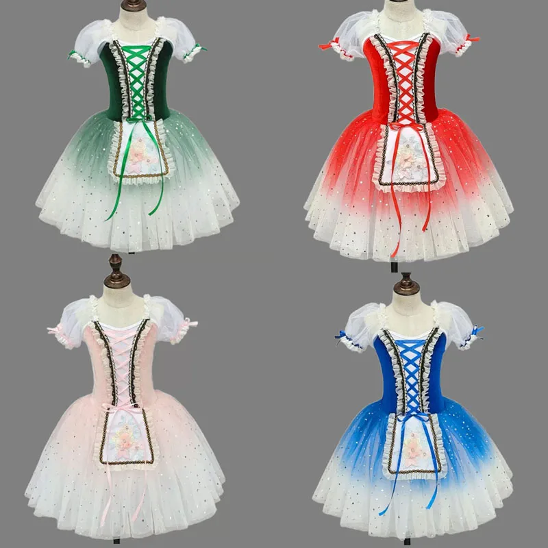 

Kids Colors Princess Dress Girls Vintage Dirndl Cosplay Outfits with Puff Sleeves For Party Teenage Ballerina Princess Clothing