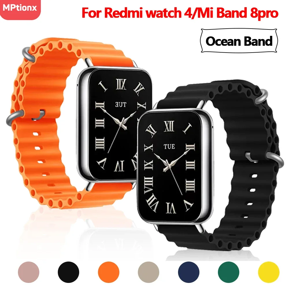 Correa Oceánica para Xiaomi Redmi Watch 4, repuesto de pulsera de Metal para iwatch Mi Band 8 Pro, accesorios de banda de silicona