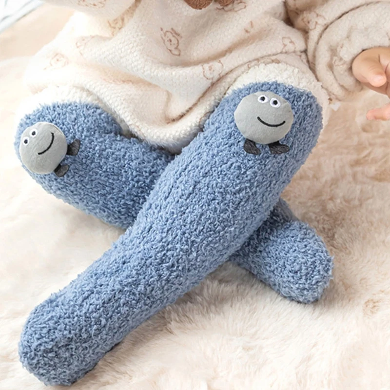 1 paio di corallo peluche scaldamuscoli per bambini inverno addensare caldo per i più piccoli calzini alti al ginocchio per bambini cartone animato neonate ragazze calze calze