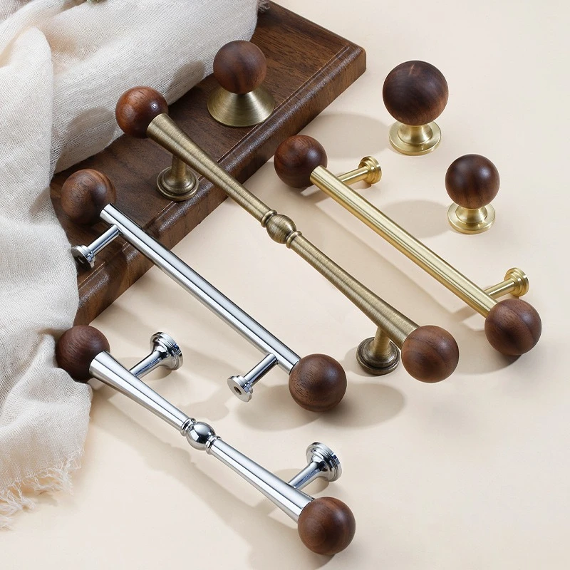 light French  luxury walnut cabinet door handle wardrobe door drawer medieval style solid copper ball handles