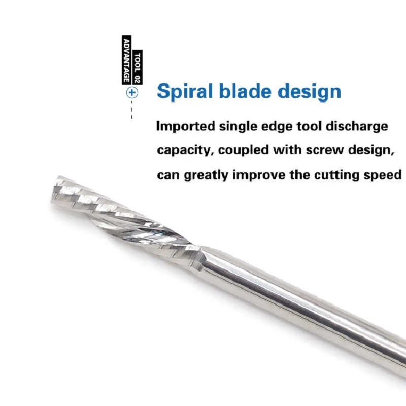 6mm Left Spiral milling cutter down cut one Flute router bit CNC end mill carbide milling cutter Accessories