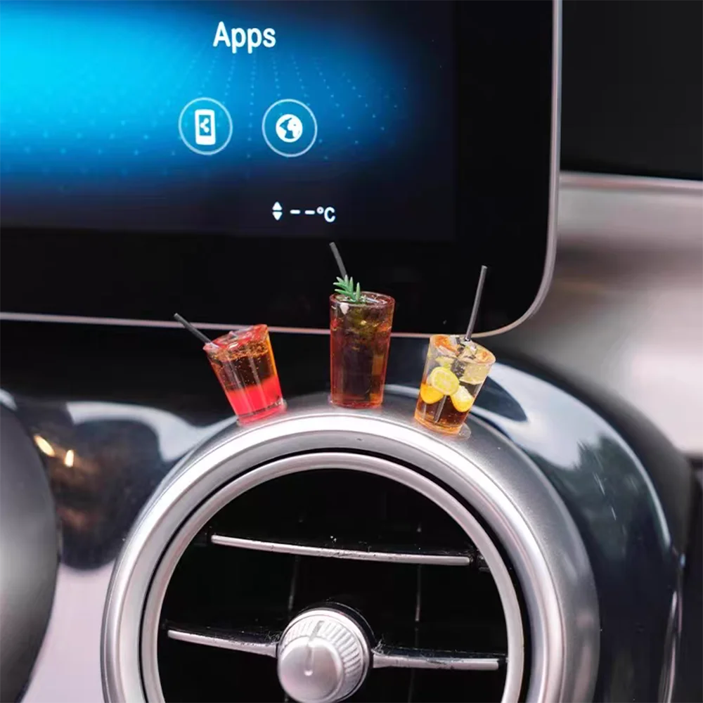 Funny Mini Drink Cup Car Ornaments Cute Simulation Iced Americano Iced Tea Drink Car Center Console Decorations Diy Crafts Gifts