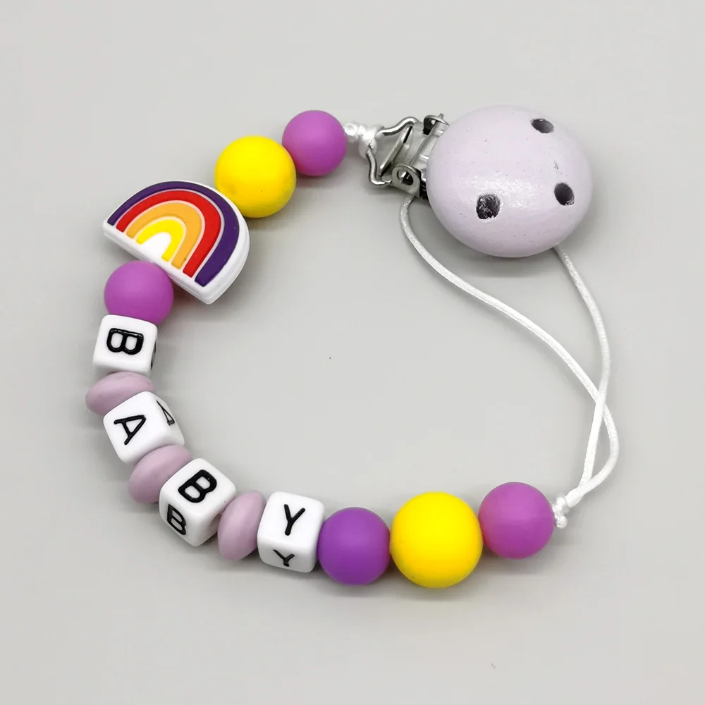 Rainbow Themed Wooden Pacifier Clip - Cute And Practical Popular Design for Babies