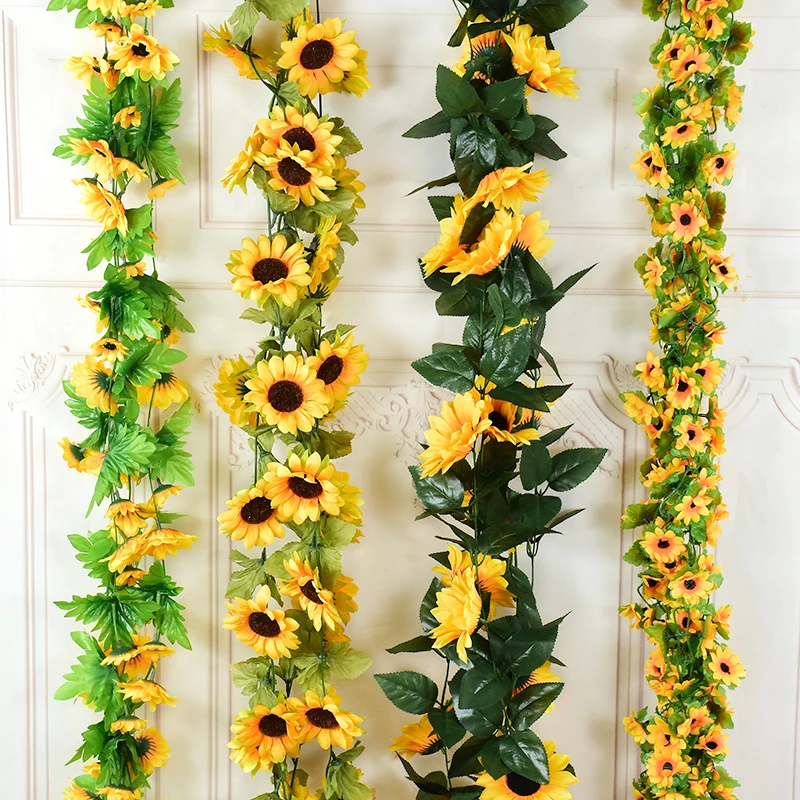 Fake Sunflower Garland Artificial Flower Ivy Vine Decorations Wall Hanging Plant for Home Decor Wedding Floral Decor