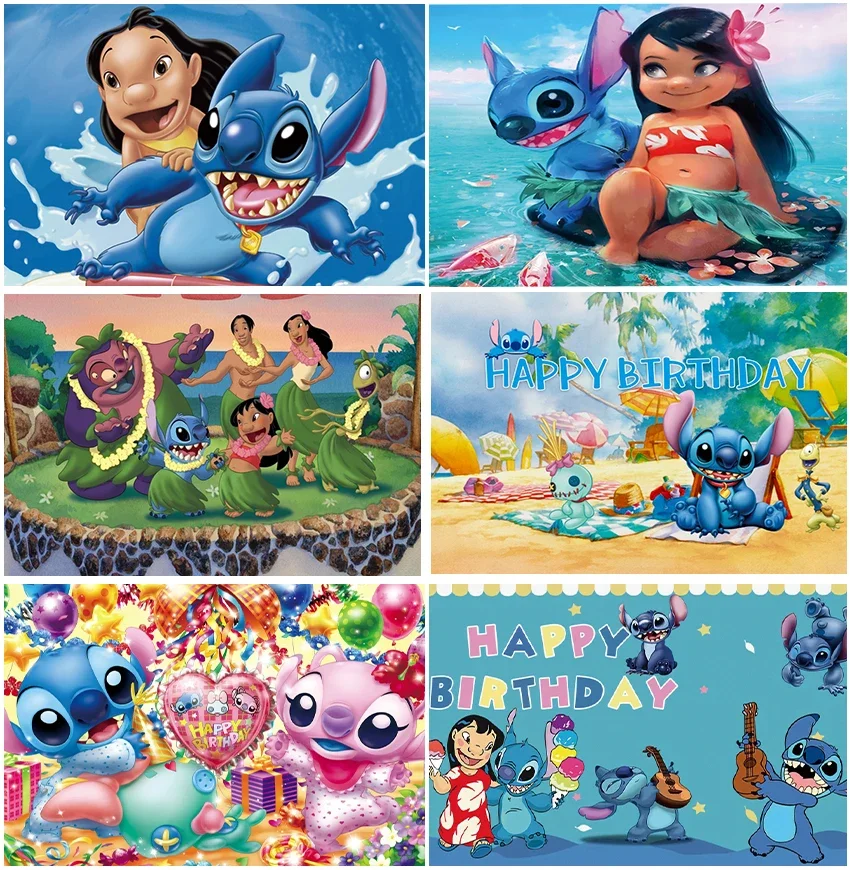 Disney Cartoon Lilo & Stitch Theme Decor Party Backdrops Photo Studio Hawai Girls Birthday Party Photography Backgrounds Banner