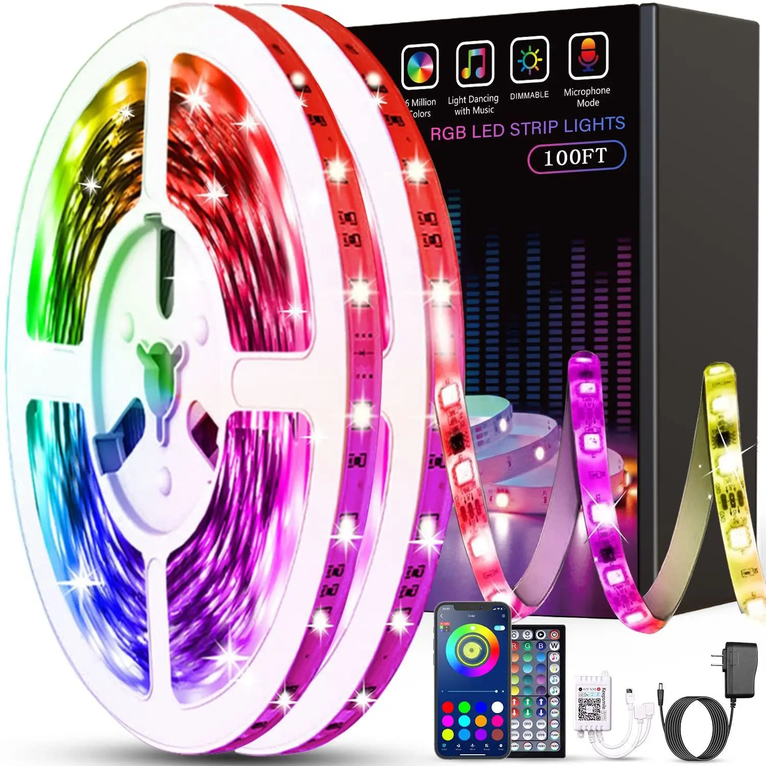 

Music Sync Color Changing With Remote And Mobilephone App Control 5050 RGB LED Strip Lights for Room Home Party Decoration