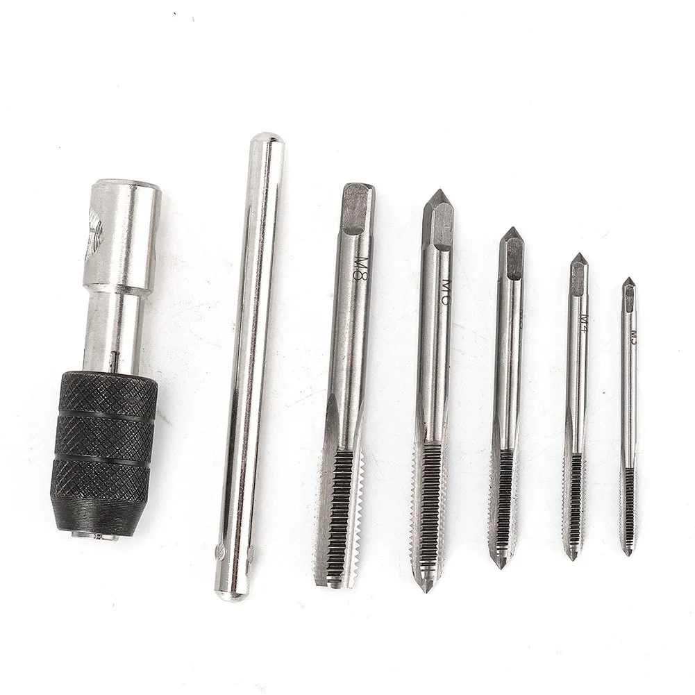 6pcs M3-M8 Tap Drill Set T Handle Ratchet Tap Wrench Machinist Tool With Screw 5*Screw Taps(M3-M8)  1*Tap Wrench