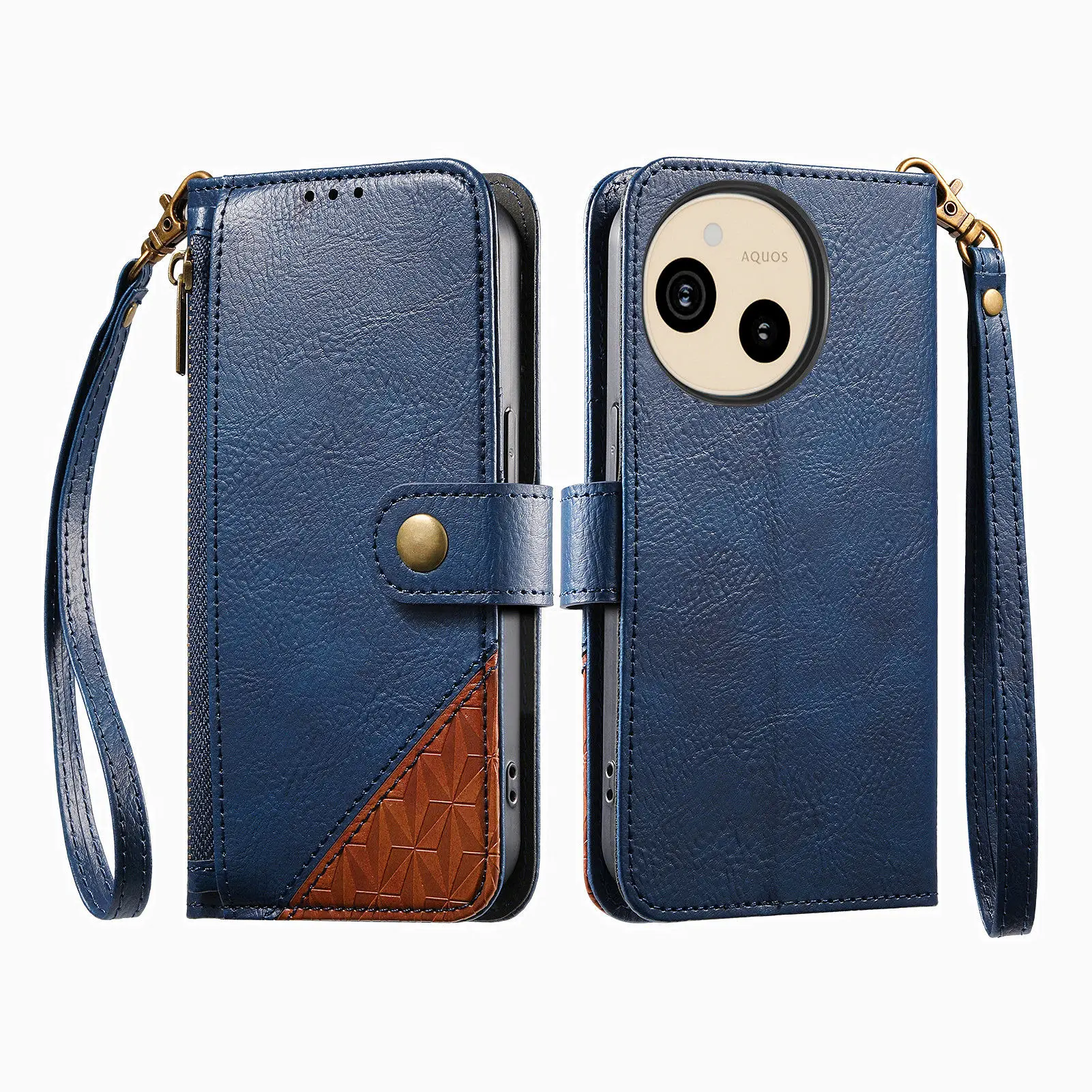 

Чехол-кошелек из кожи с цветными вставками и слотом для карт для Sharp Aquos sense10 sense9, с магнитной кнопкой, защита от падения, чехол для телефона