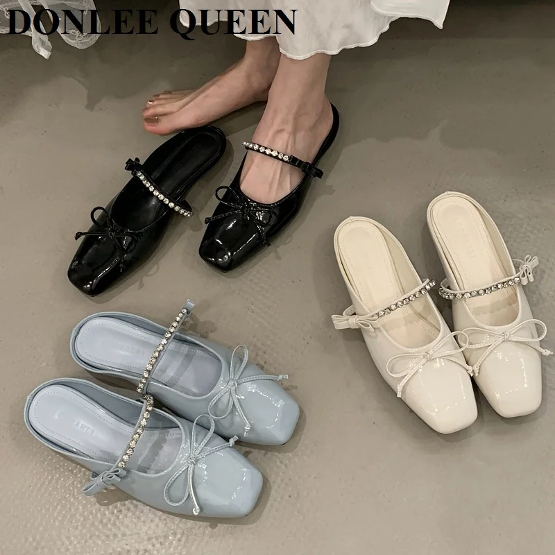 

Rhinestone Mule Slippers Women Flat Heels Shoes New Brand Bling Slide New Autumn Loafer Casual Flip Flops Female Outdoor Slipper