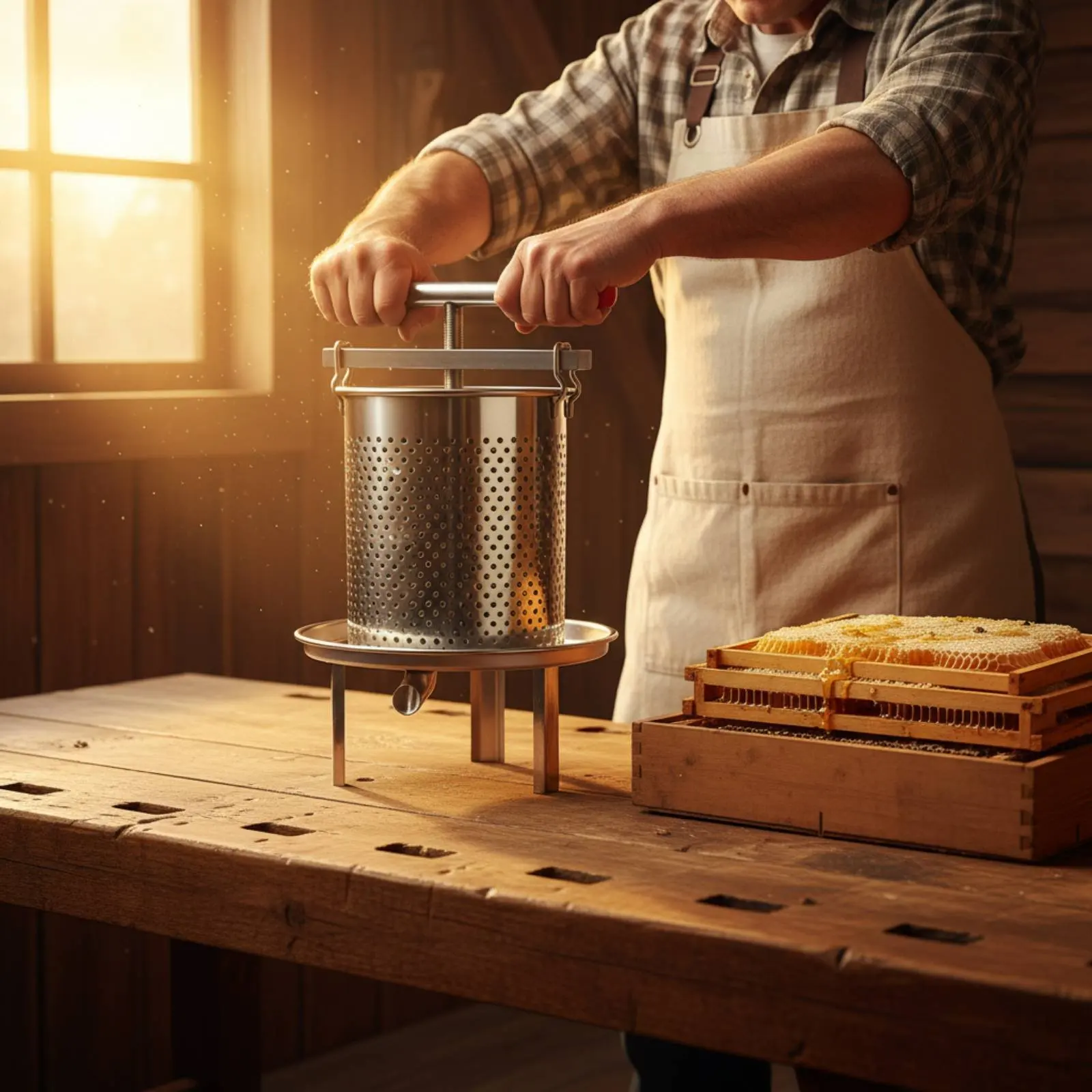 

Stainless Steel Honey Press Easy to Clean Manual Honey Press Stainless Steel Beeswax Presser Effort-Saving for Beekeepers, Farm