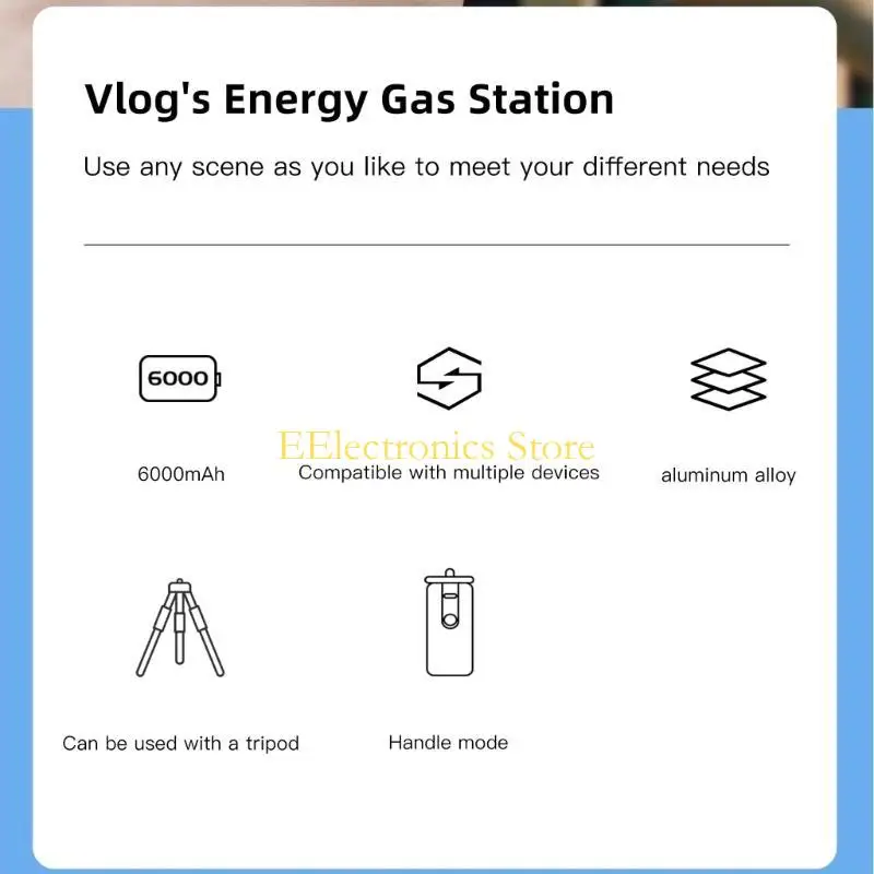 B03C 6000mAh Handheld Power Bank Rechargeable Stick Charging Grip For Action 3  10 9 8 7 Action Camera Accessory