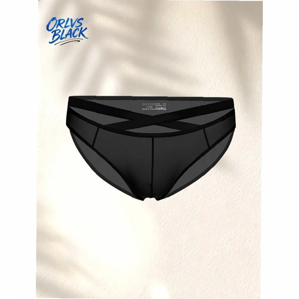 See Through Mesh Mens Briefs Cross Front Band Elastic Breathable Slim Fit Underwear Sexy Low Rise Fashion Underpants