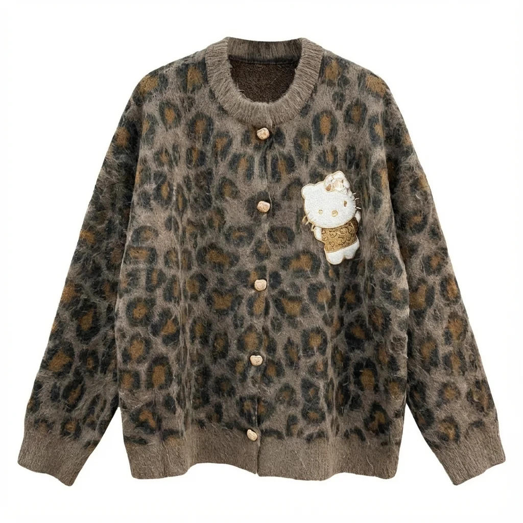 

NIGO 2025 Autumn Women's Leopard Print Cardigan Suitable Daily Casual Date Wear Round Neck Long Sleeve Warm Top #NIGO9527Z
