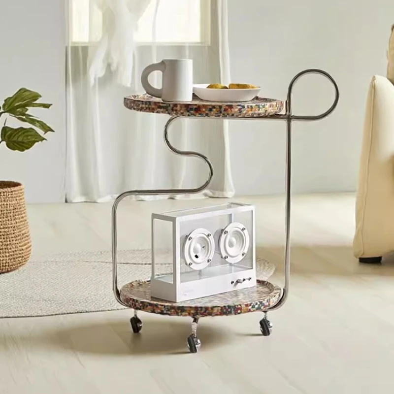 Italian Minimalist Trolley Sofa Side Table Movable Coffee Table Home Use Stainless Steel Light Luxury High-end Art