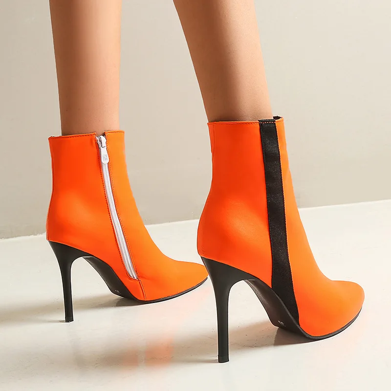 

Elegant High-heeled Women's Boots, 2026 Style Zippered Nude Ankle Boots, Orange Winter Boots for Women