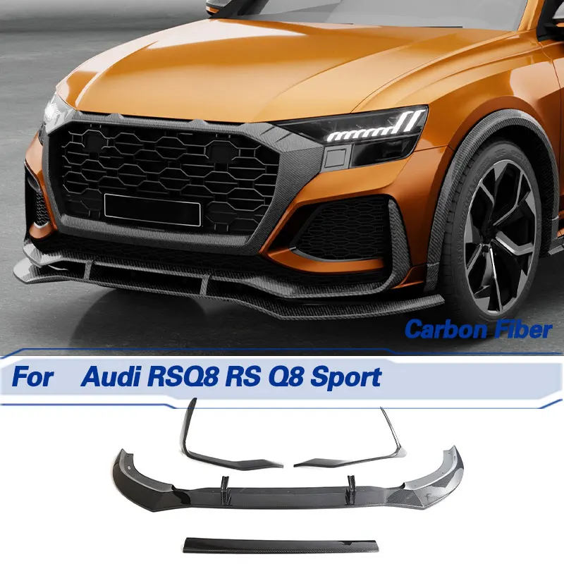 

Car Front Bumper Lip Spoiler Carbon Fiber for Audi RSQ8 RS Q8 Sport 4-Door 2021-2024 Front Lip Chin Apron Canards Body Kits