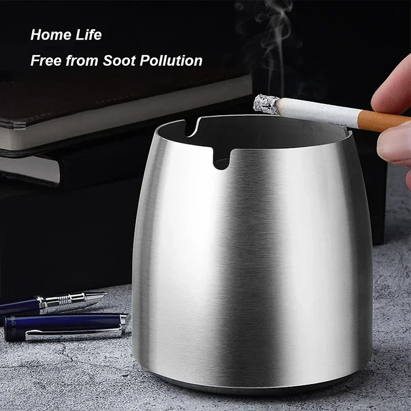 Stainless Steel Auto Ashtray Windproof with Lid Cigarette Ashtray Large Capacity for Home/Office/Tabletop/Outside Patio/Balcony