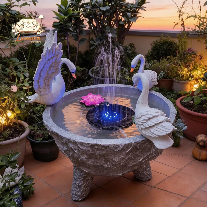 Outdoor garden decoration ornament swan flower pot villa terrace courtyard landscaping arrangement solar fountain landscape