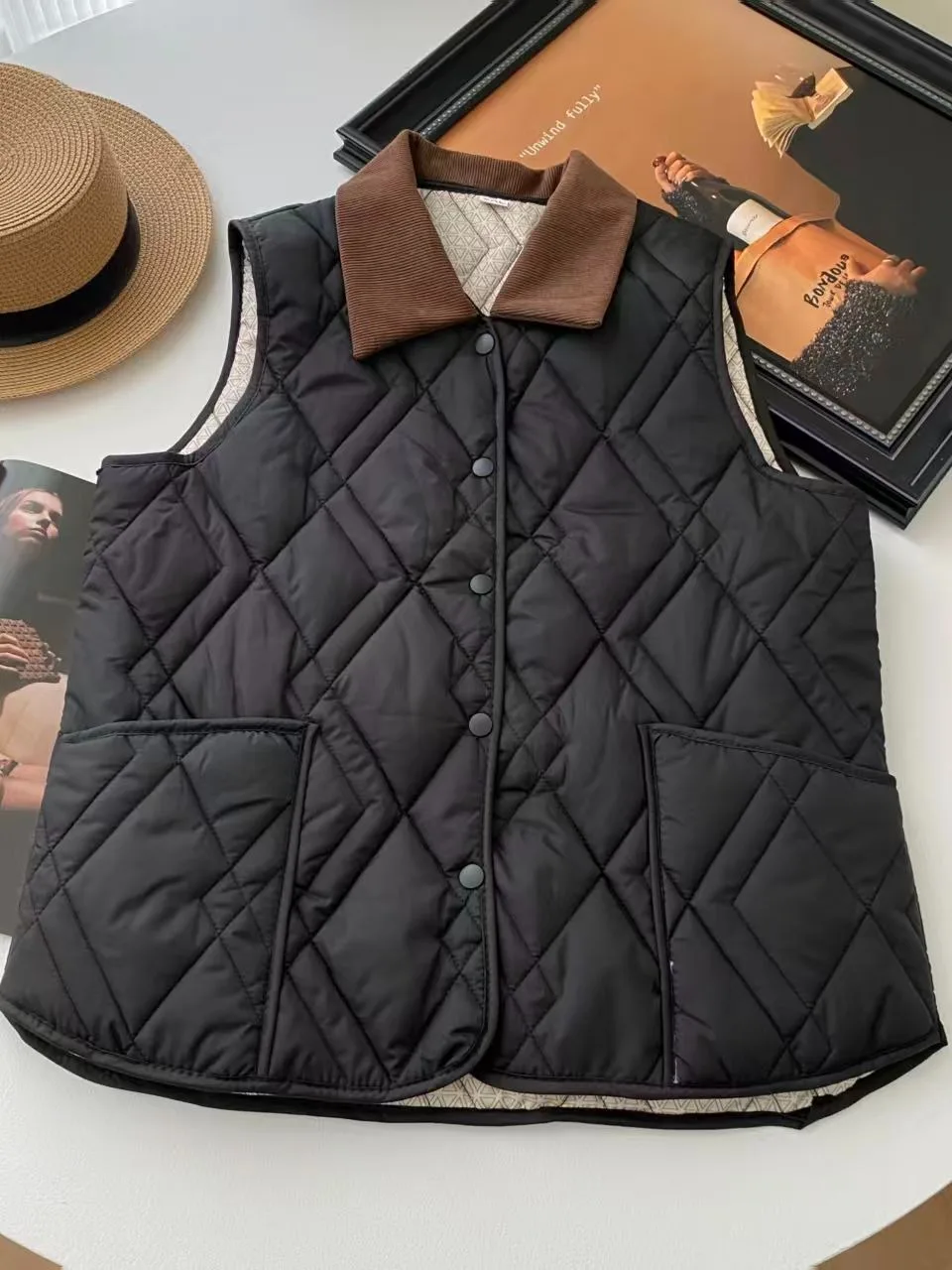 Gilet in cotone con colletto color sangue di alta qualità Gilet da donna leggero e caldo con imbottitura per l'inverno