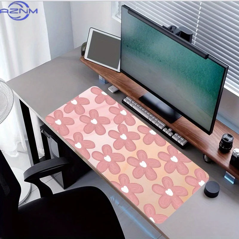 Large Cute Pink Flower Mouse Pad - Non-Slip Rubber Base, Premium Quality Desk Mat for Gaming & Home Office, Decorative Floral De
