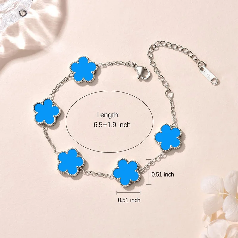 Nueva flor de cinco hojas de la suerte chapada en plata, joyería de trébol, pulsera de acero inoxidable, accesorios exquisitos para fiesta, regalo