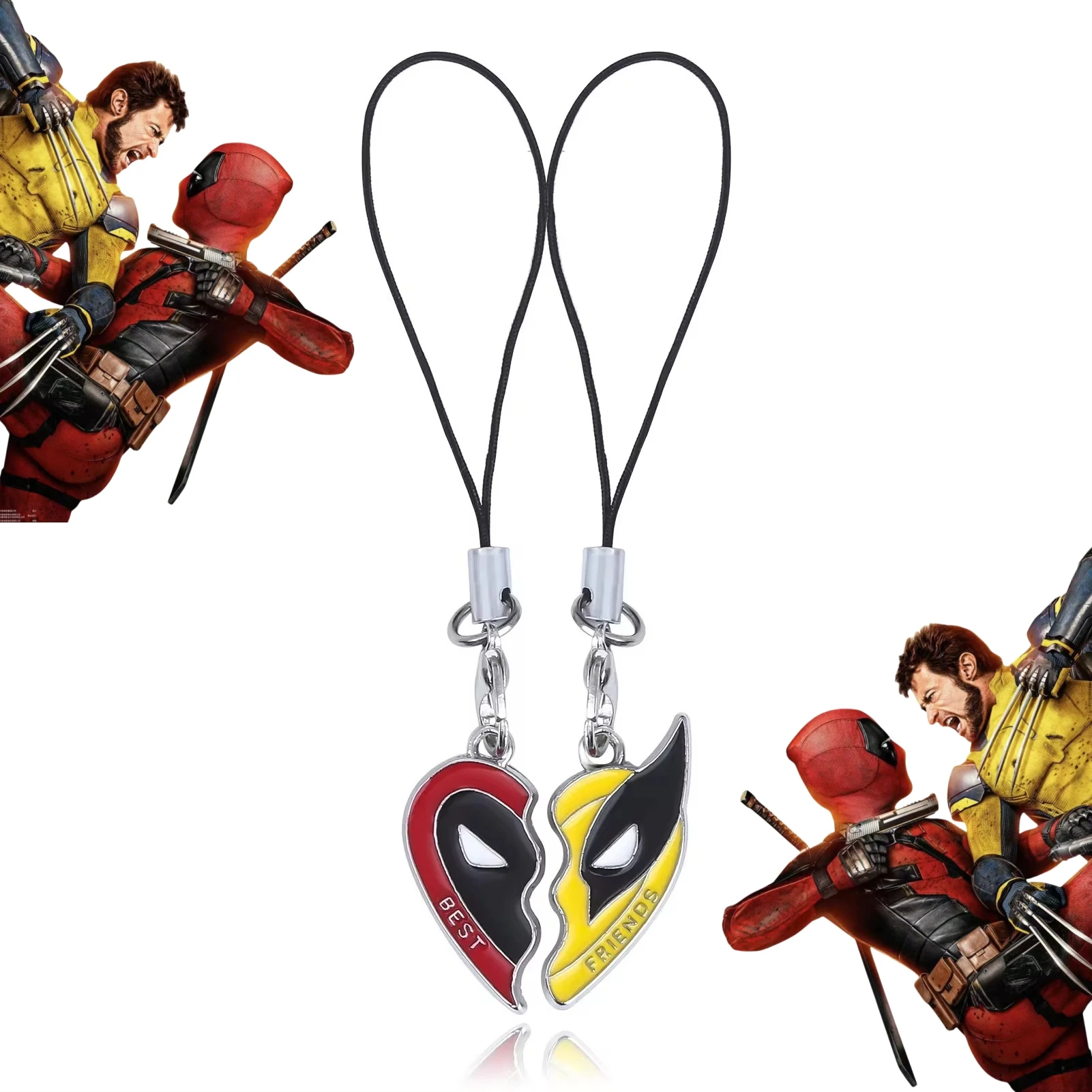 Deadpool and Wolverine Best Friends Set Split Heart Matching Mobile Phone Pendant for Women Men Cosplay Jewelry Gift