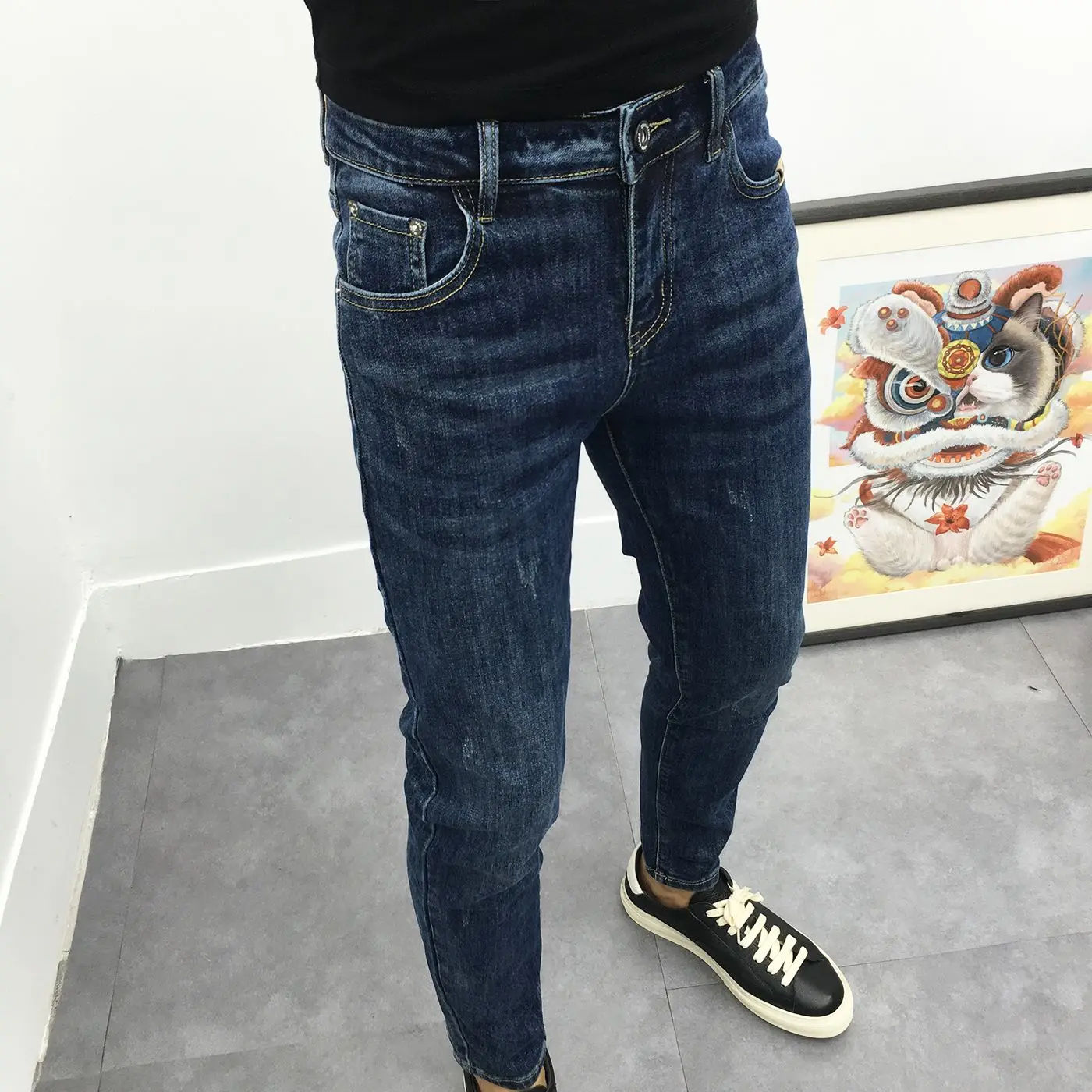 مصمم الجينز للرجال العلامة التجارية الفاخرة أنيق 2025 جديد ربيع الخريف الرجال موضة سليم الأزرق ملابس الشارع الشهير الجينز سروال شكل قلم رصاص #4