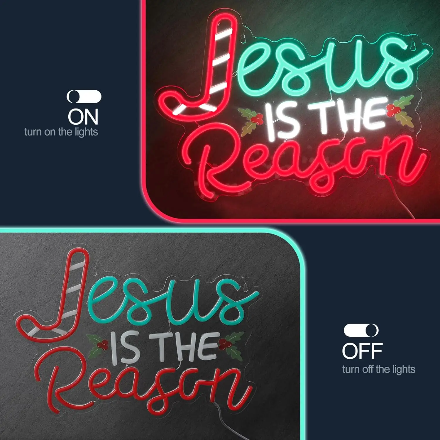 Jesus is the Reason Neon Sign Merry Christmas LED Light Wall Art Ceremony Party Bar Home Birthday Bible Church Decor Gift Tree