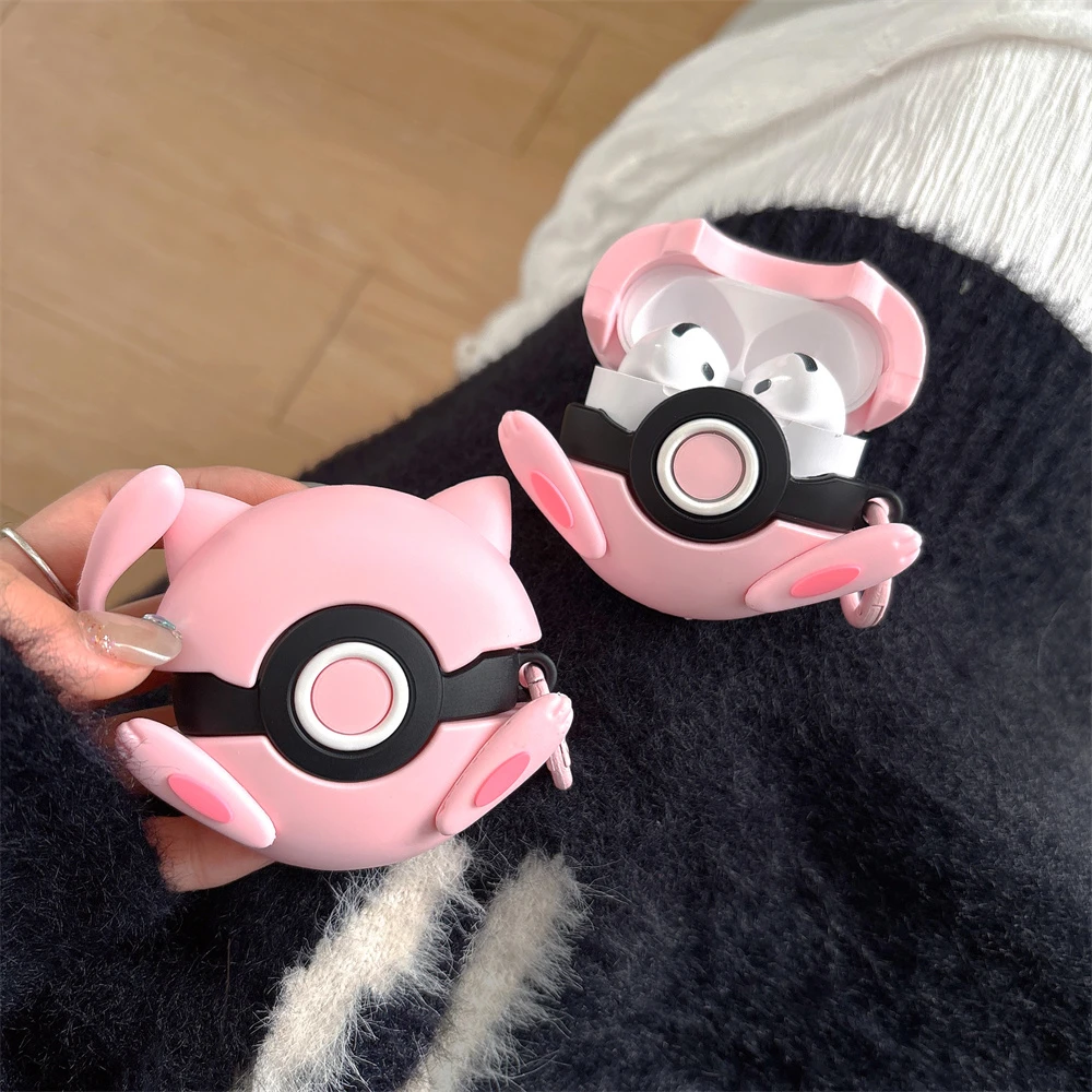Earphone Case For Airpods 4 2 3 1 Pro 3 2 3D Pocket Monsters Pokemon Mew Poké Ball Wireless Bluetooth Headset Protective Cover
