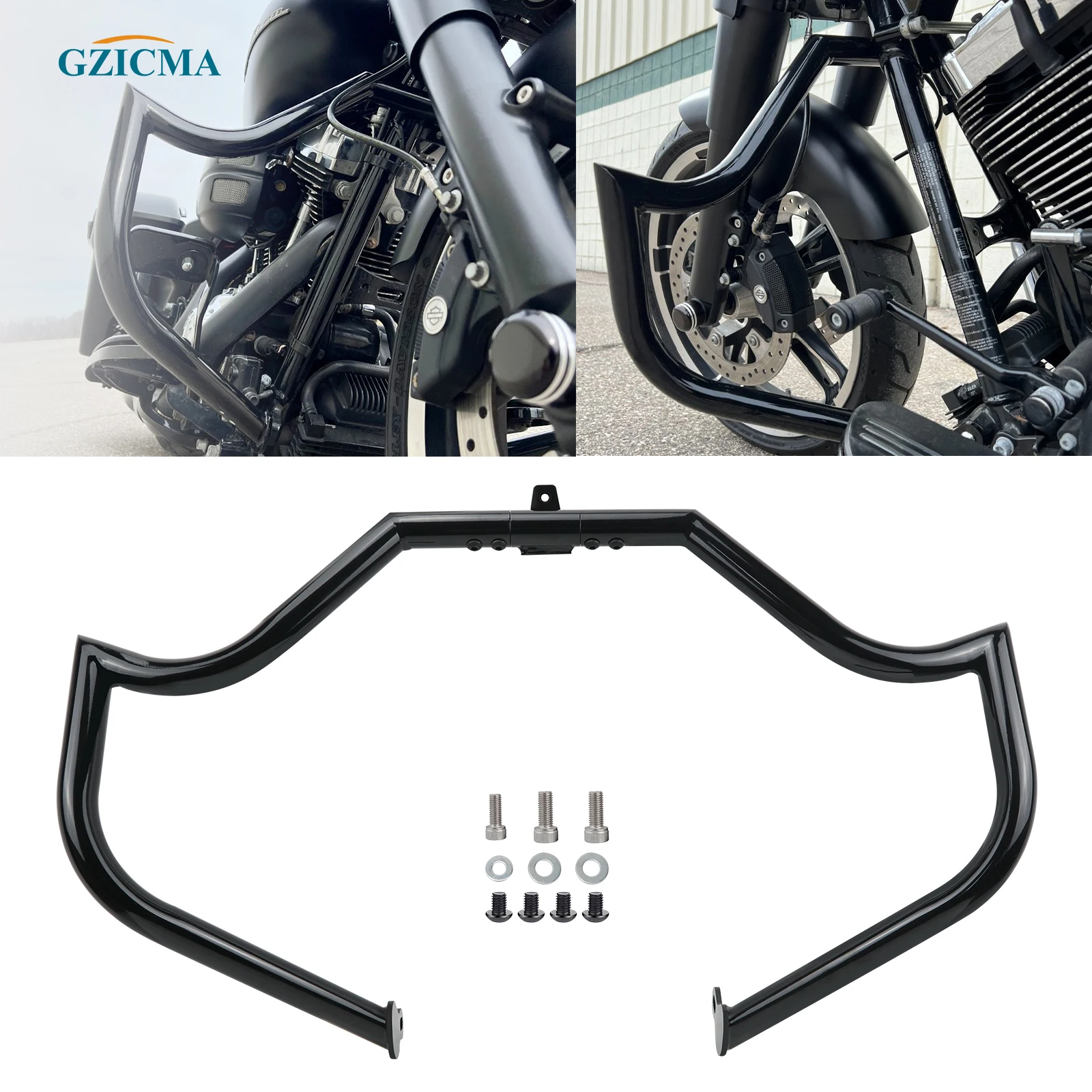 

GZICMA Motorcycle Front Engine Guard One-Piece Crash Bar for Harley Touring 2009-later Road Glide Street Glide Road King