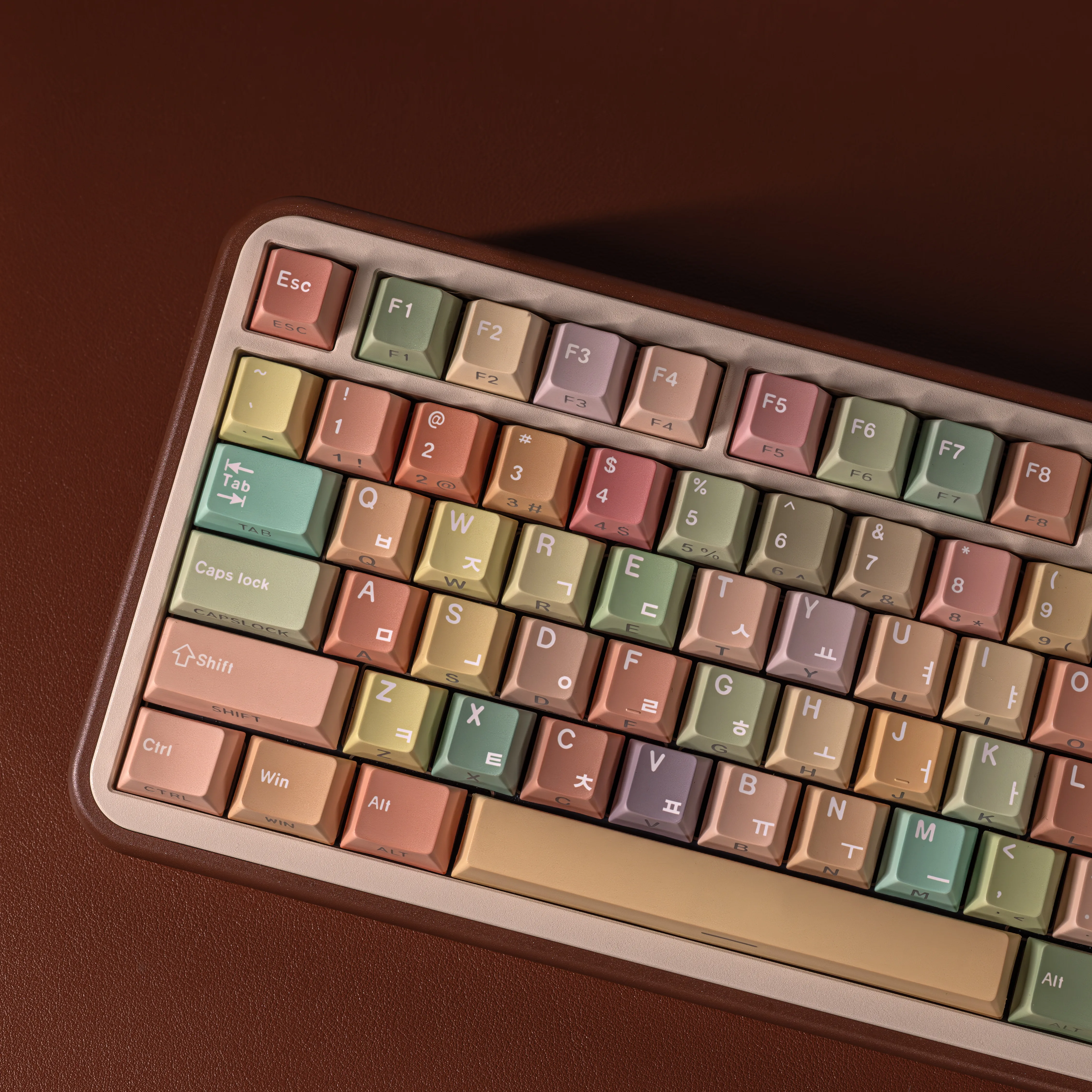 JCM Korean Cherry Keycaps Double Print Side Transparent Pbt Material Dye-Sub Green Yellow Cartoon Big Set Key Cap For Wooting 80