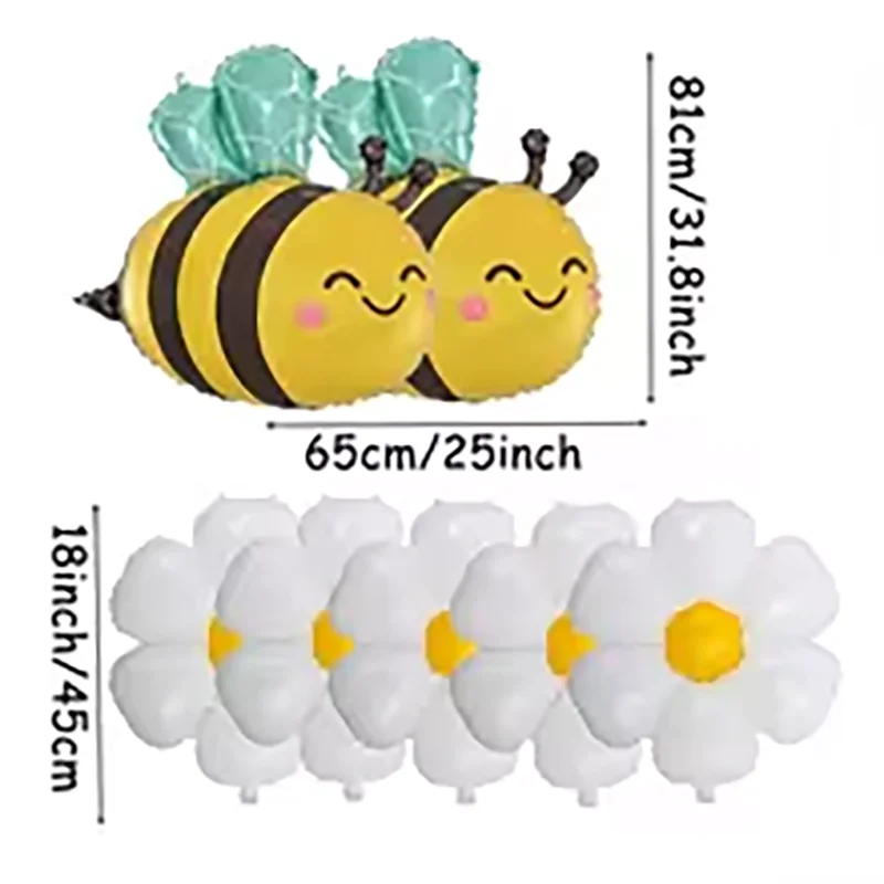 Großer Bienen-Weißer Gänseblümchen-Folienballon für Kindergeburtstag, Abschlussfeier, Muttertag, Partydekoration, Plumeria-Heliumballon – Detail 4